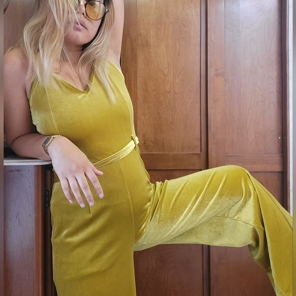 Chartreuse Velvet Jumpsuit